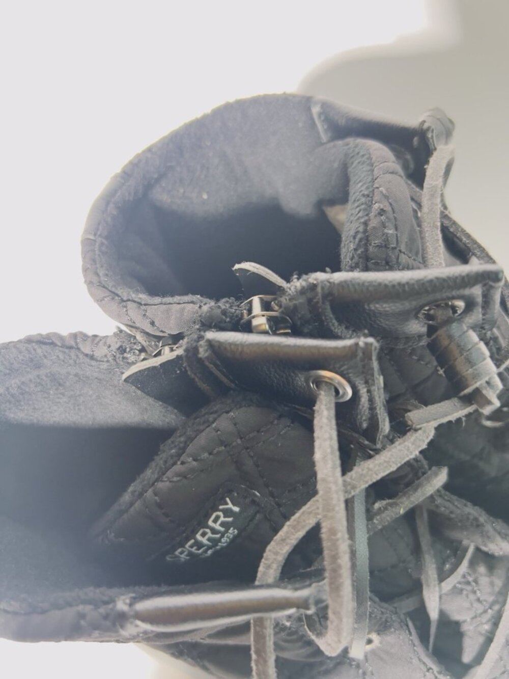 Womens 7 M Sperry Saltwater Quilted Duck Boots Black Waterproof Lace-Up Side Zip - Picture 12 of 15